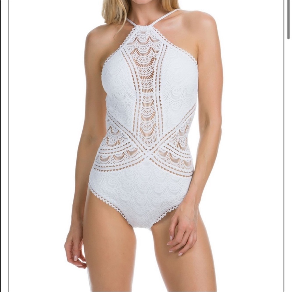 BECCA white lace one piece swim suit